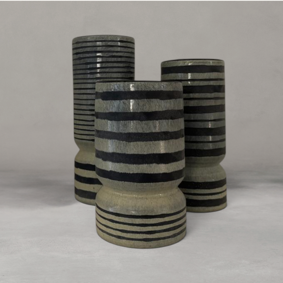 HANKI Zebra Vase grouping in large, medium and small striped ceramic