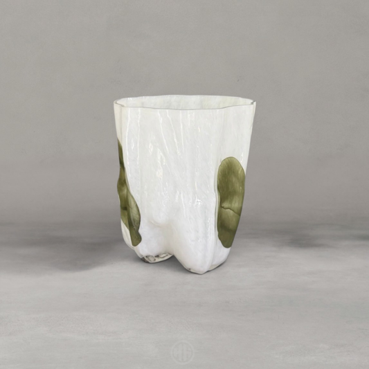 HANKI Crest Vase short white glass olive tone decorative vase