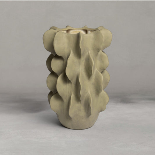 HANKI Suede Vase olive green matte ceramic ruffled vase