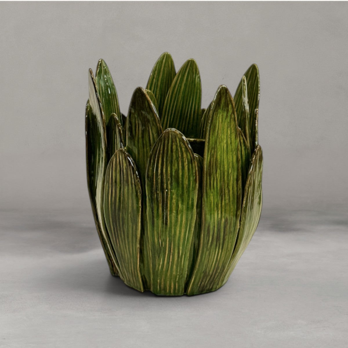 HANKI Forest Vase deep green glazed ceramic leaf panel vase