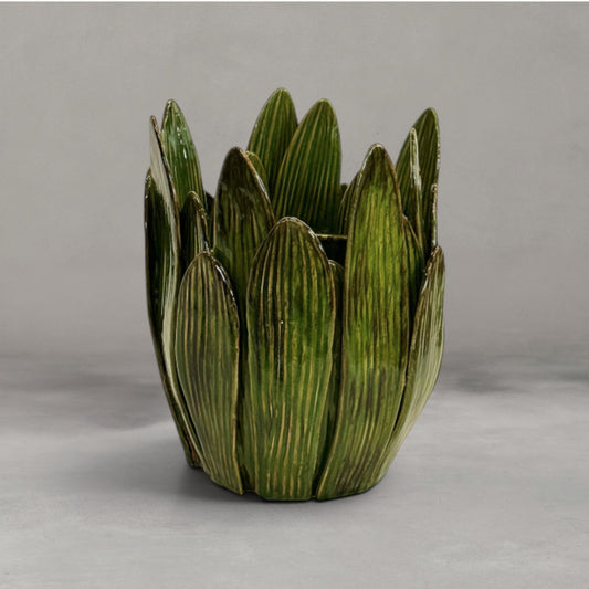 HANKI Forest Vase deep green glazed ceramic leaf panel vase