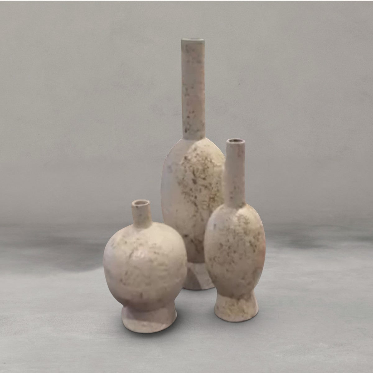 HANKI Flint Vase family grouping in round, short and tall stone finish