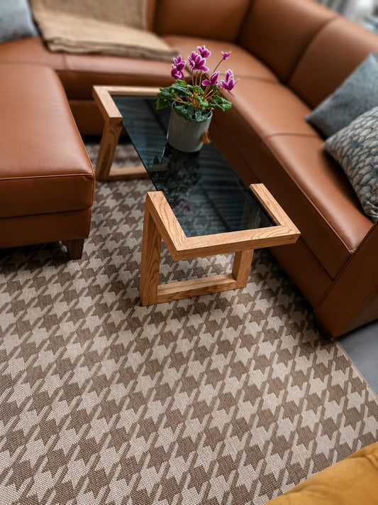 HANKI Houndstooth Sand rug by Monn styled in the George showroom