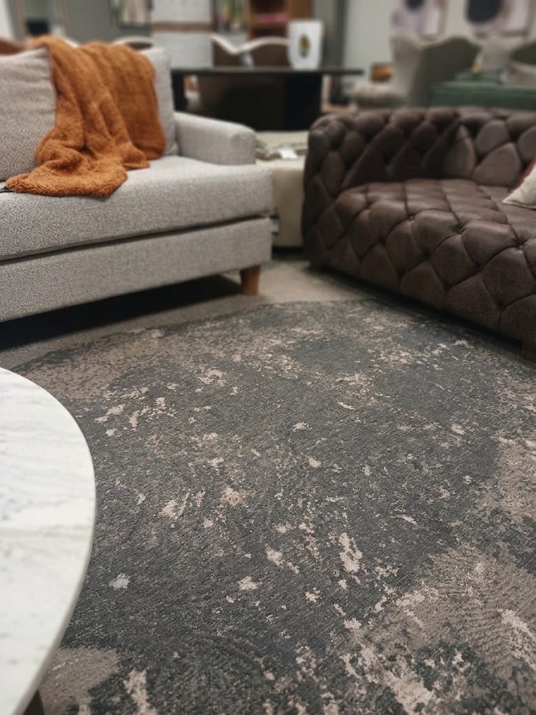 HANKI Lichen Stone rug by Monn styled in the George showroom