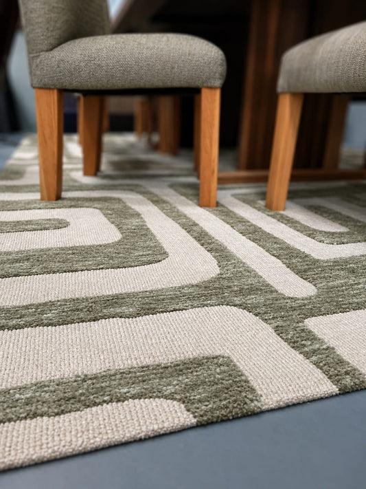HANKI Mystery Sage rug by Hertex styled in the George showroom