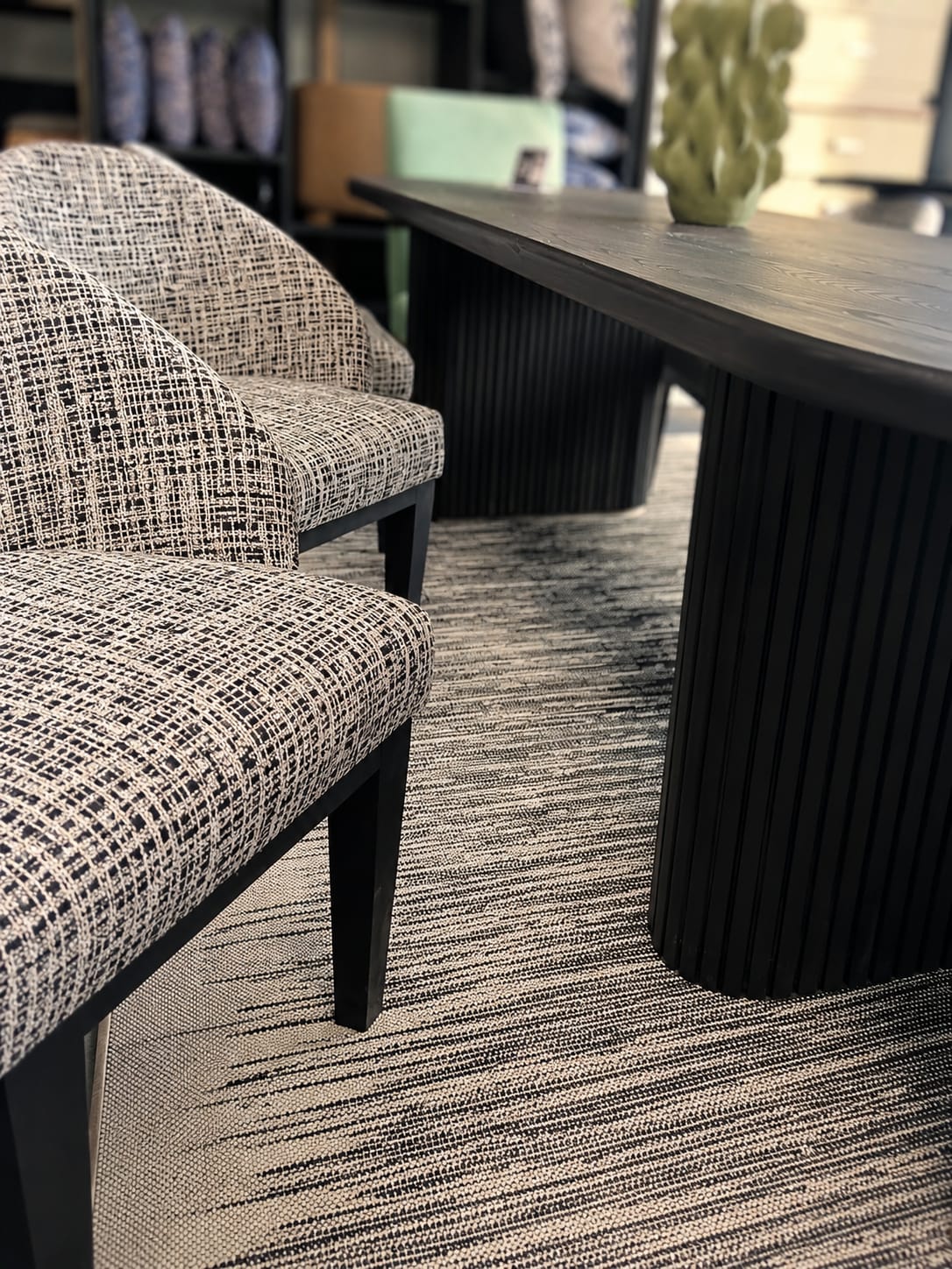 HANKI Pulse White with Black rug by Monn styled in the George showroom