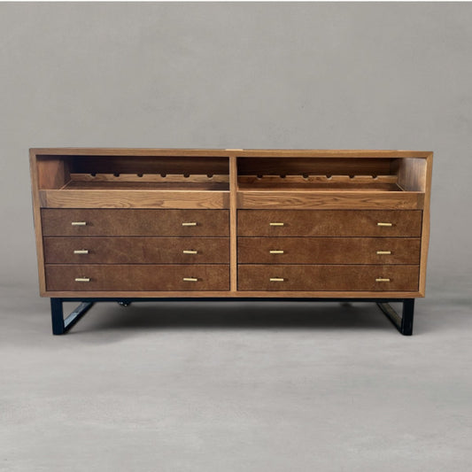 HANKI Reserve luxury wine display solid timber leather brass