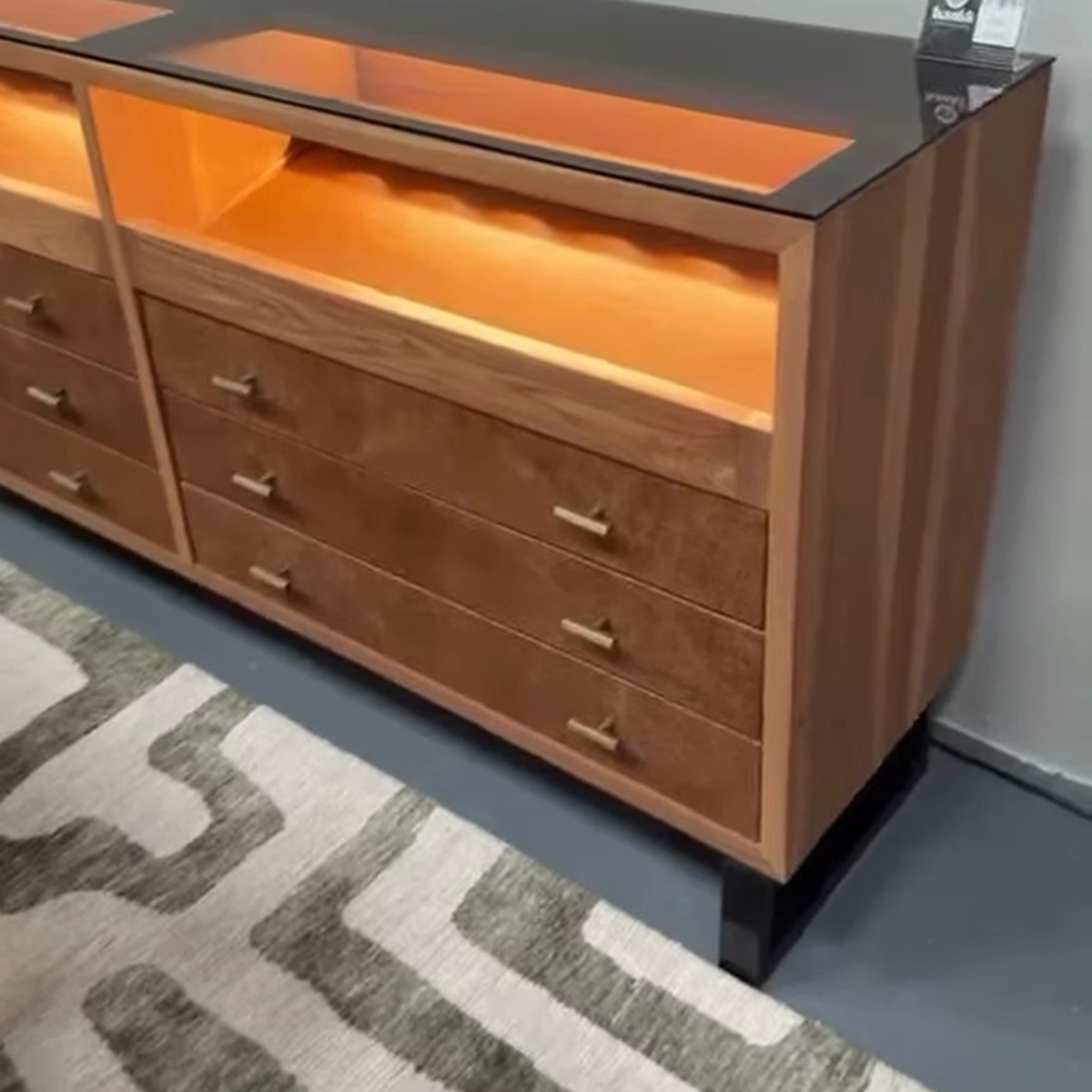 HANKI Reserve wine display in showroom with open drawers and warm interior lighting