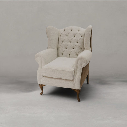 HANKI Verin Wingback stone brown luxury wingback chair front view