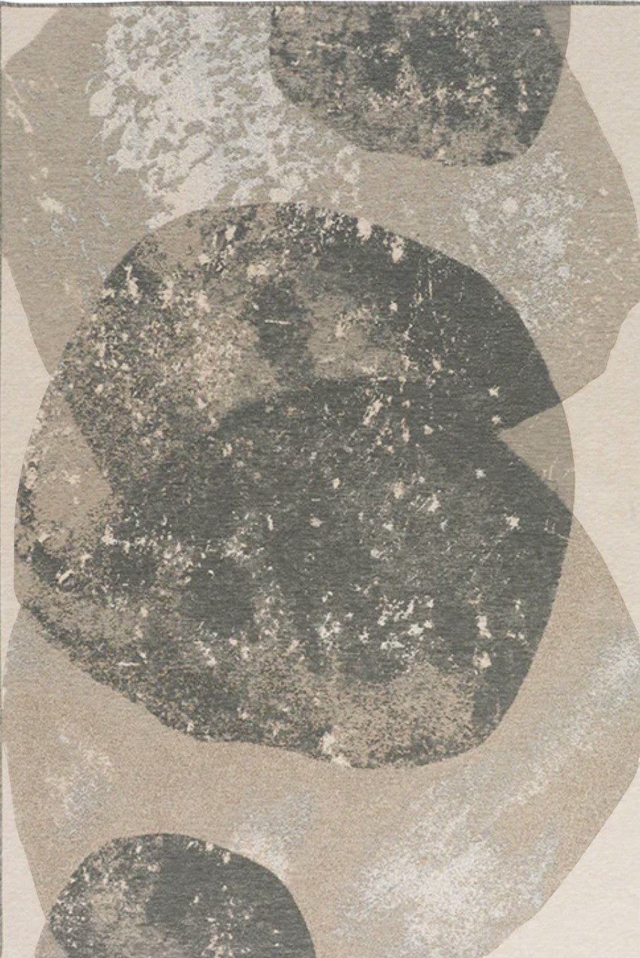 HANKI Lichen Stone flat woven rug with abstract rock-inspired patterns in earthy tones of grey, brown, and beige.